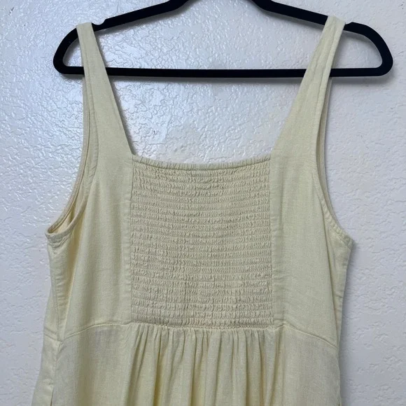 Old Navy Butter Yellow Linen Blend Smocked Back Midi Dress with Pockets Large - Picture 11 of 12